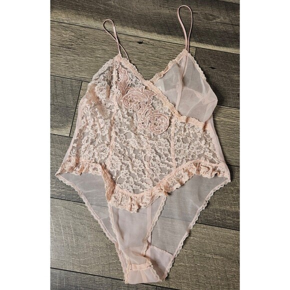 Victoria's Secret Vintage Gold Label 90's Chiffon & Lace Pink Teddy Small - Picture 1 of 7